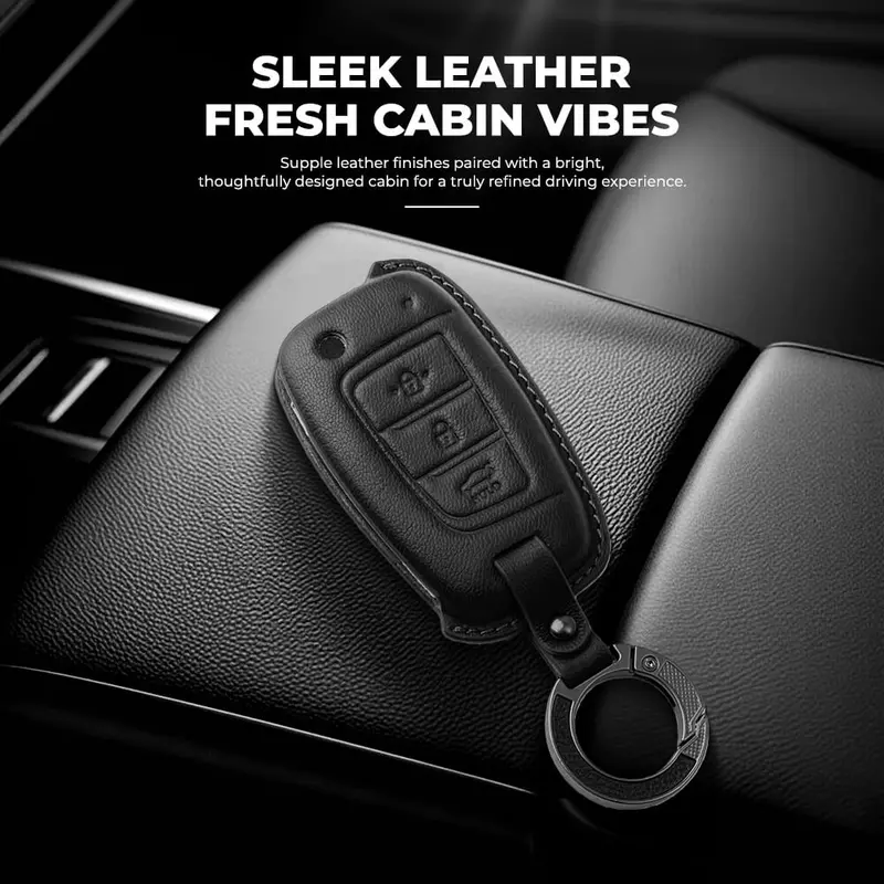 Keyzone Leather Key Cover & Ac Vent Car Perfume With 4 Fragrances For Hyundai I20, Venue, Kona, Verna 2018 Onwards 3 Button Flip Key(Pk43) 2