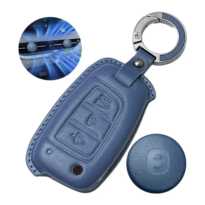 Keyzone Leather Key Cover & Ac Vent Car Perfume With 4 Fragrances For Hyundai I20, Venue, Kona, Verna 2018 Onwards 3 Button Flip Key(Pk43) 2