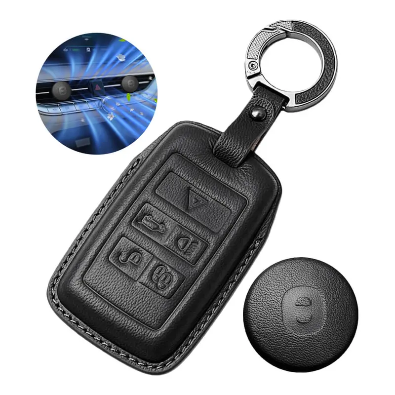 Keyzone Leather Key Cover & Ac Vent Car Perfume With 4 Fragrances For Jaguar Xf Xj Xe F-Pace F-Type Range Rover Evoque Velar Discovery Lr4 Sport 5 Button Smart Key(Pk73) 1