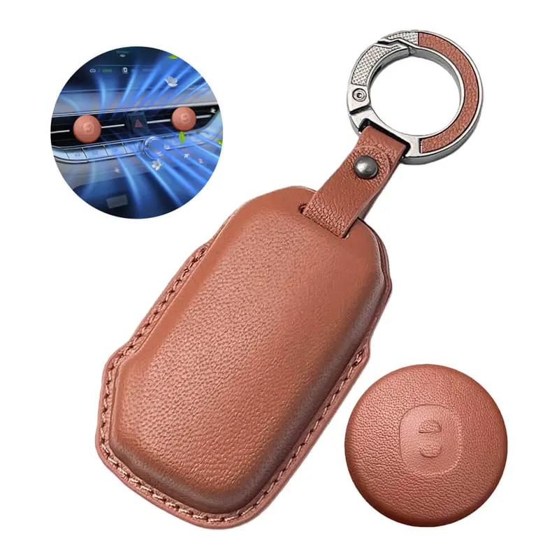 Keyzone Leather Key Cover & Ac Vent Car Perfume With 4 Fragrances For Kia Carens Clavis, Seltos, Sonet, Carens 2023 Onwards 4 Button Smart Key(Pk77) 1