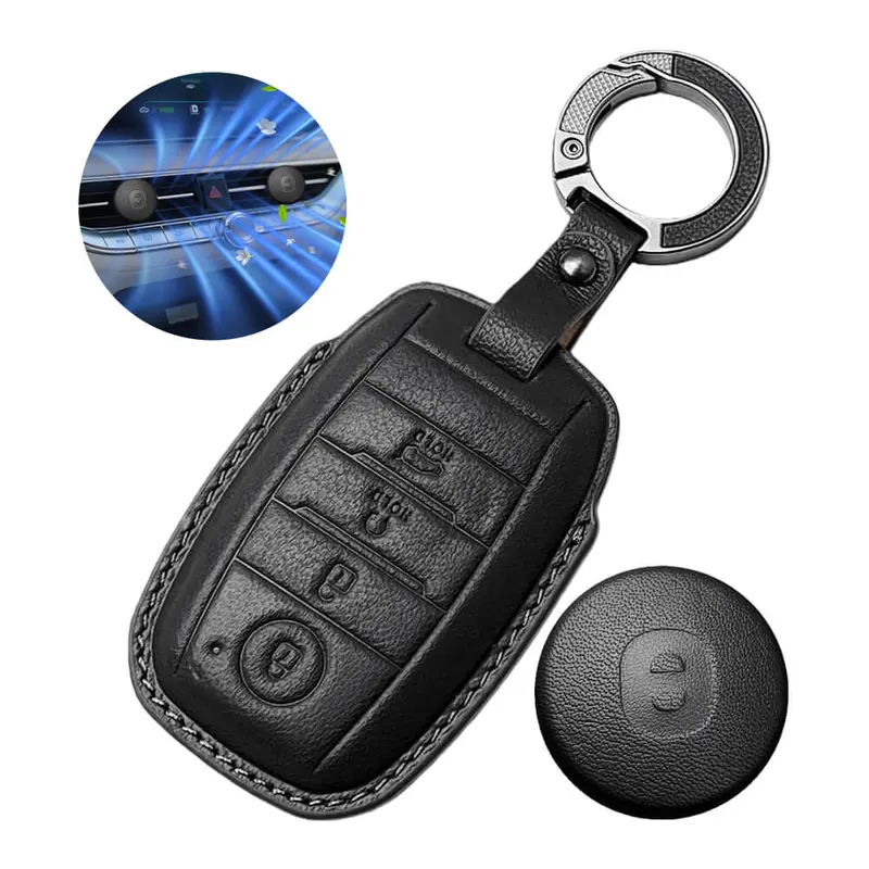 Keyzone Leather Key Cover & Ac Vent Car Perfume With 4 Fragrances For Kia Seltos, Sonet, Carens, Seltos X-Line 4 Button Smart Key(Pk61) 1