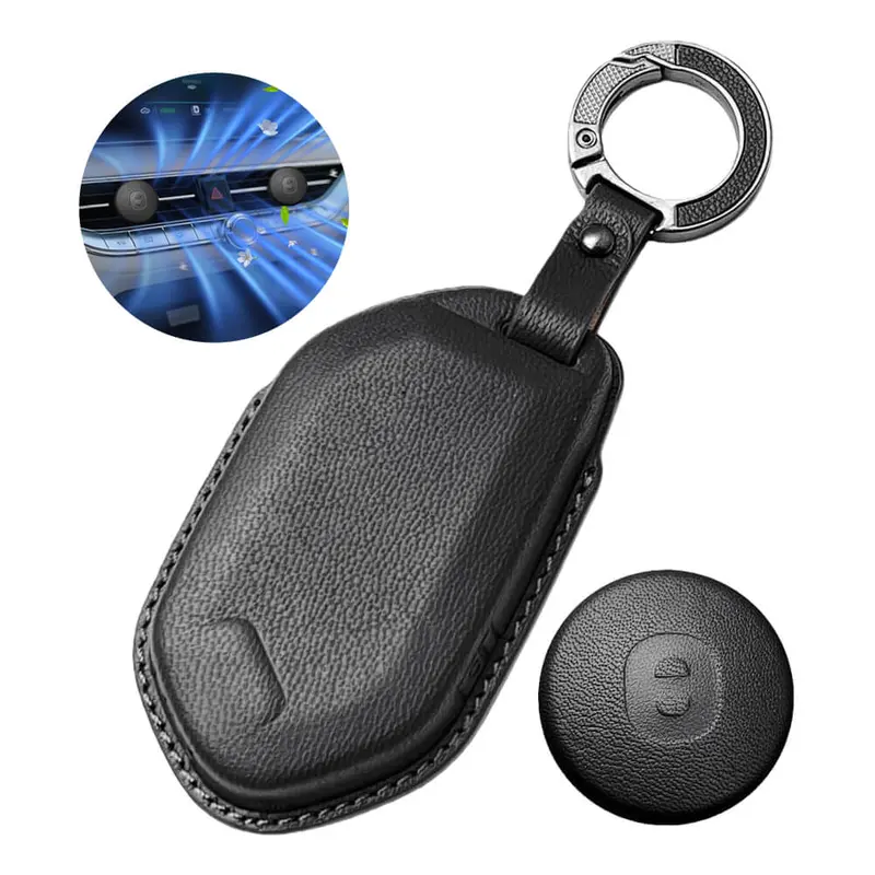 Keyzone Leather Key Cover &  Ac Vent Car Perfume With 4 Fragrances For Kia Syros, Seltos, Ev6, Ev9 4 Button Smart Key(Pk89) 1