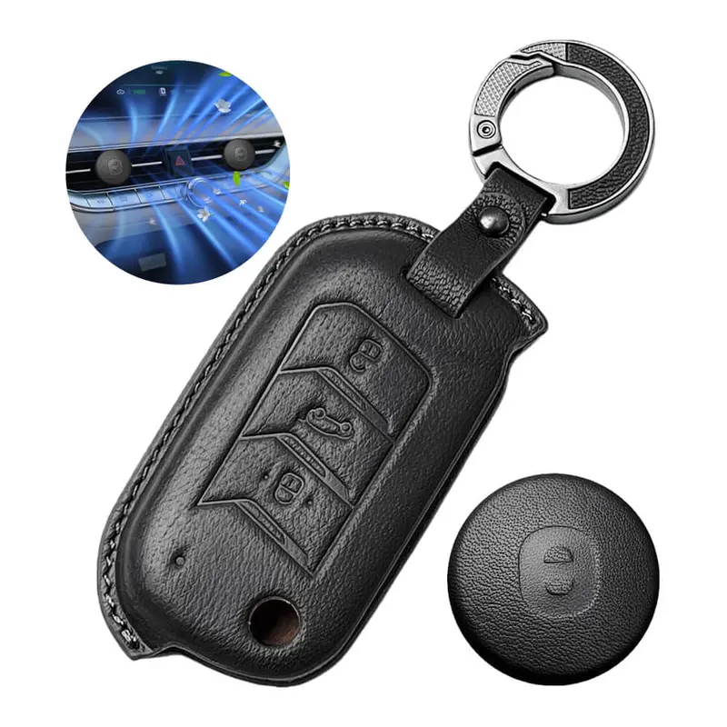 Keyzone Leather Key Cover & Ac Vent Car Perfume With 4 Fragrances For Mahindra Thar Roxx, Thar, Bolero, Scorpio, Xuv700, Xuv400, Xuv3x0, Xuv300, Tuv300, Marazzo 3 Button Flip Key(Pk09) 2