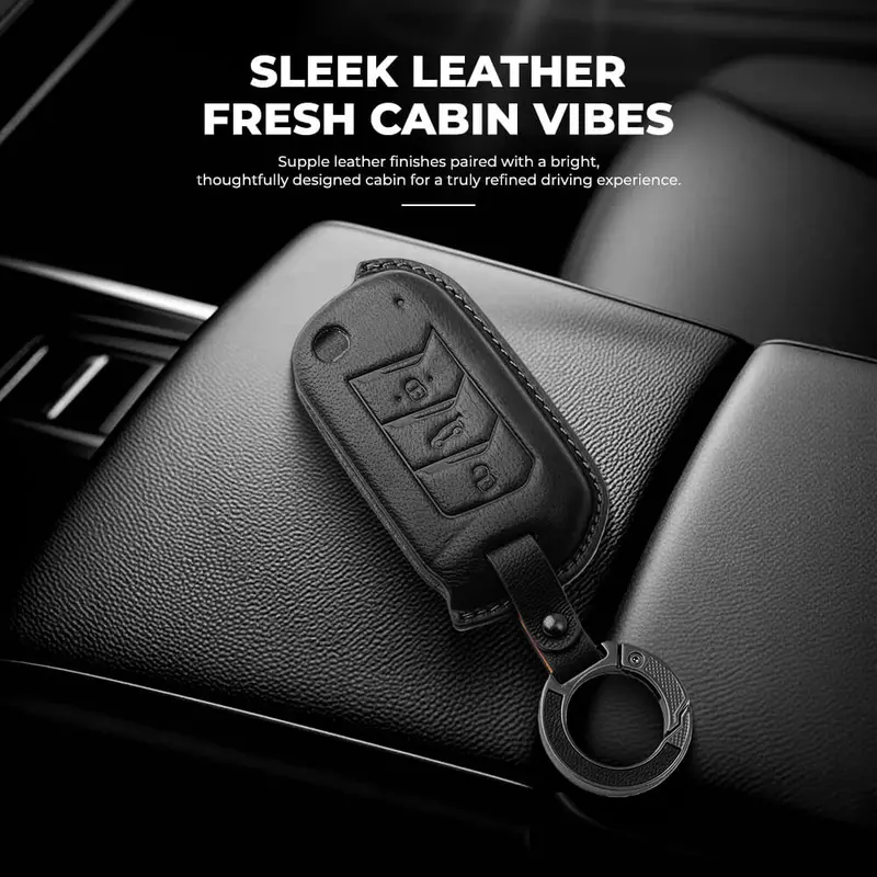 Keyzone Leather Key Cover & Ac Vent Car Perfume With 4 Fragrances For Mahindra Thar Roxx, Thar, Bolero, Scorpio, Xuv700, Xuv400, Xuv3x0, Xuv300, Tuv300, Marazzo 3 Button Flip Key(Pk09) 2
