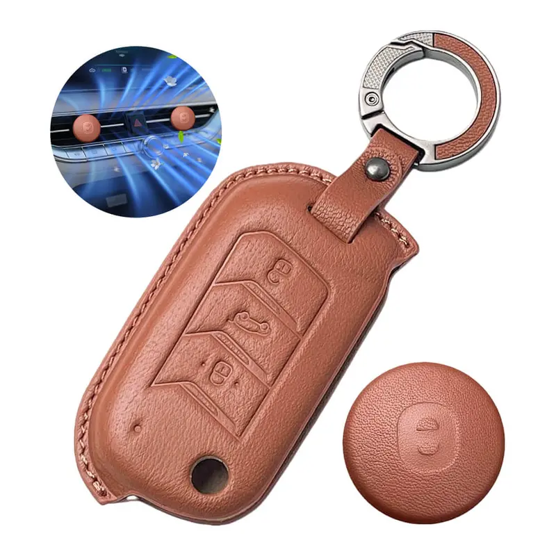 Keyzone Leather Key Cover & Ac Vent Car Perfume With 4 Fragrances For Mahindra Thar Roxx, Thar, Bolero, Scorpio, Xuv700, Xuv400, Xuv3x0, Xuv300, Tuv300, Marazzo 3 Button Flip Key(Pk09) 3