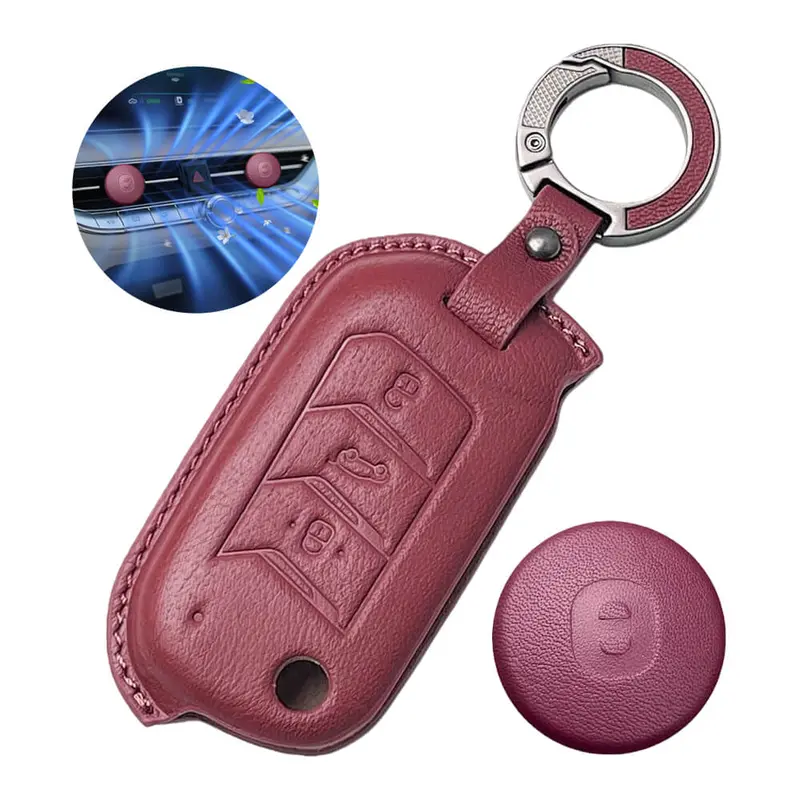 Keyzone Leather Key Cover & Ac Vent Car Perfume With 4 Fragrances For Mahindra Thar Roxx, Thar, Bolero, Scorpio, Xuv700, Xuv400, Xuv3x0, Xuv300, Tuv300, Marazzo 3 Button Flip Key(Pk09) 4