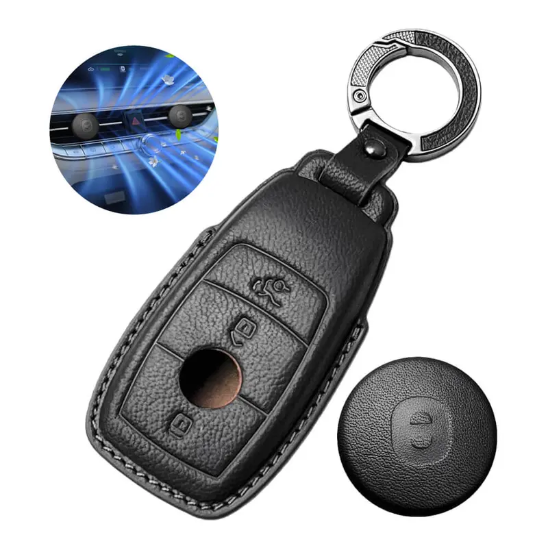 Keyzone Leather Key Cover & Ac Vent Car Perfume With 4 Fragrances For Mercedes Benz E-Class, S-Class, A-Class, C-Class, G-Class 2020 Onwards 4 Button Smart Key(Pk70) 1