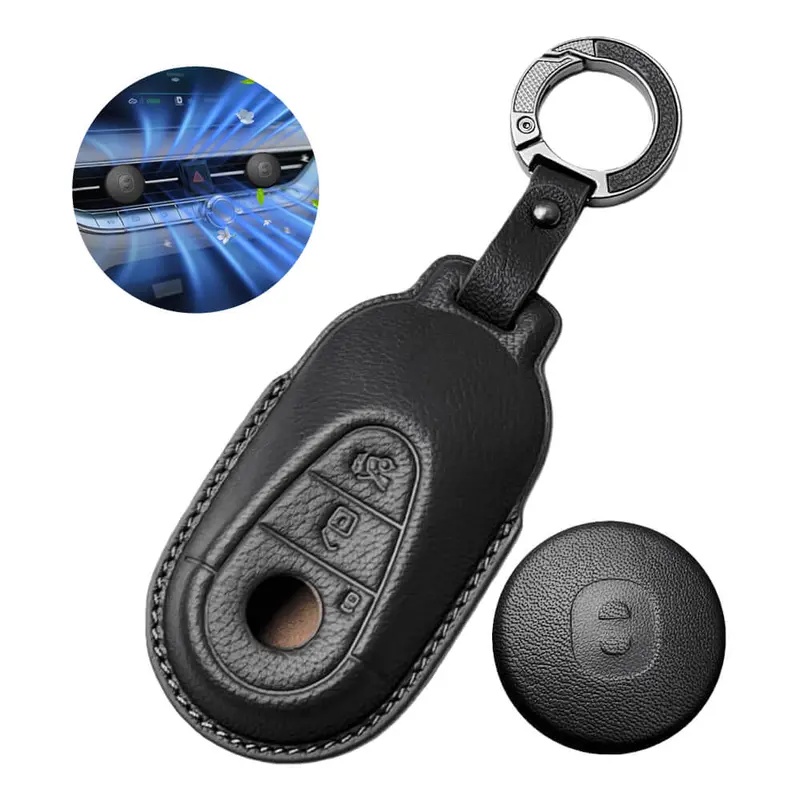 Keyzone Leather Key Cover & Ac Vent Car Perfume With 4 Fragrances For Mercedes Benz S-Class, G-Class, E-Class 2022 Onwards 3 Button Smart Key(Pk71) 1