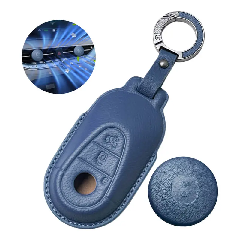 Keyzone Leather Key Cover & Ac Vent Car Perfume With 4 Fragrances For Mercedes Benz S-Class, G-Class, E-Class 2022 Onwards 3 Button Smart Key(Pk71) 2