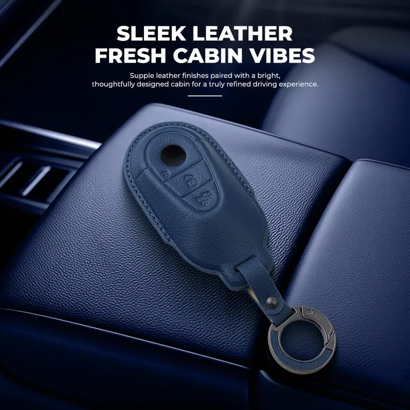 Keyzone Leather Key Cover & Ac Vent Car Perfume With 4 Fragrances For Mercedes Benz S-Class, G-Class, E-Class 2022 Onwards 3 Button Smart Key(Pk71) 2