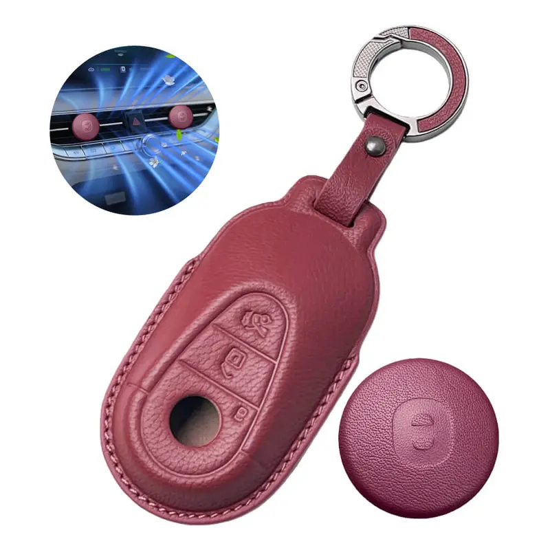 Keyzone Leather Key Cover & Ac Vent Car Perfume With 4 Fragrances For Mercedes Benz S-Class, G-Class, E-Class 2022 Onwards 3 Button Smart Key(Pk71) 4