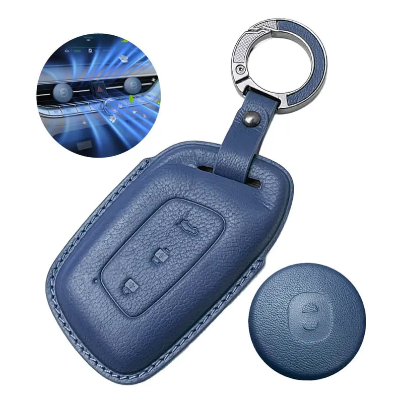Keyzone Leather Key Cover & Ac Vent Car Perfume With 4 Fragrances For Mg Hector, Windsor Ev 3 Button Smart Key(Pk64) 1