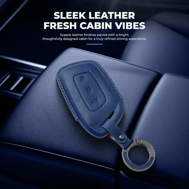 Keyzone Leather Key Cover & Ac Vent Car Perfume With 4 Fragrances For Mg Hector, Windsor Ev 3 Button Smart Key(Pk64) 2