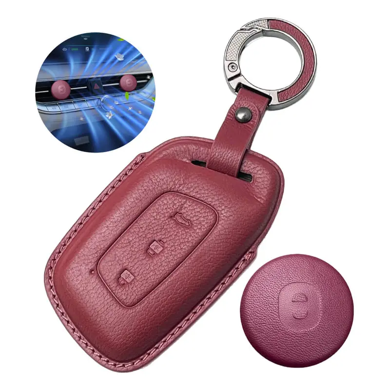 Keyzone Leather Key Cover & Ac Vent Car Perfume With 4 Fragrances For Mg Hector, Windsor Ev 3 Button Smart Key(Pk64) 2
