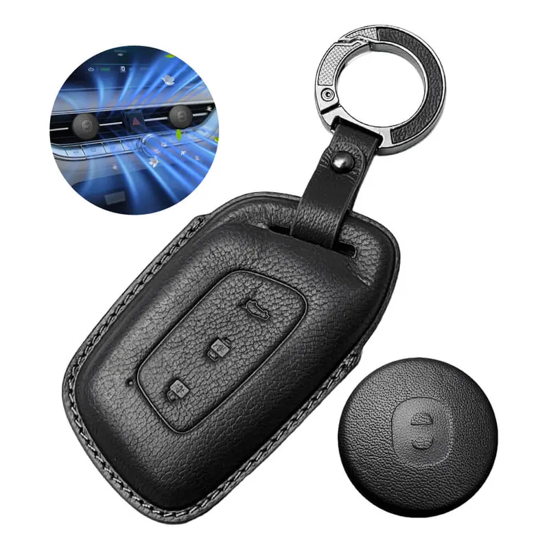 Keyzone Leather Key Cover & Ac Vent Car Perfume With 4 Fragrances For Mg Hector, Windsor Ev 3 Button Smart Key(Pk64) 3