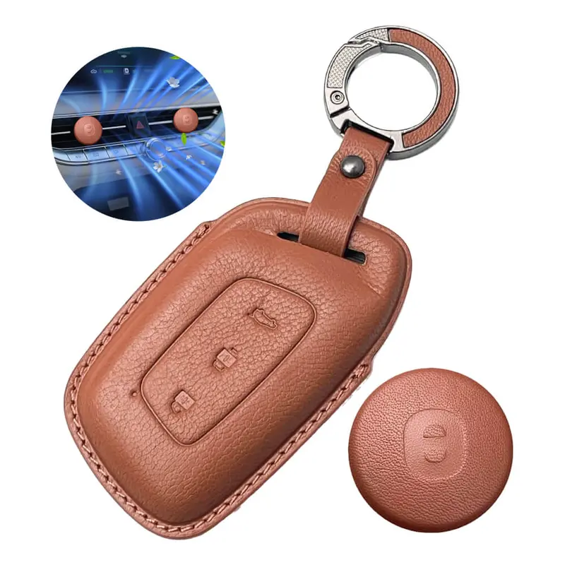 Keyzone Leather Key Cover & Ac Vent Car Perfume With 4 Fragrances For Mg Hector, Windsor Ev 3 Button Smart Key(Pk64) 4