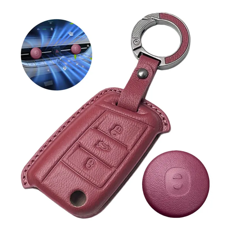 Keyzone Leather Key Cover & Ac Vent Car Perfume With 4 Fragrances For Skoda & Volkswagen Cars Virtus, Kylaq, Slavia, Kodiaq, Kushaq, Taigun, Tiguan, Octavia, Superb, Jetta, Karoq, T-Roc Flip Key (Pk44) 3