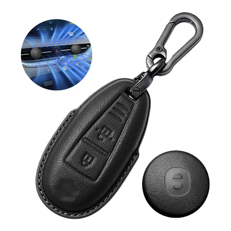 Keyzone Leather Key Cover & Ac Vent Car Perfume With 4 Fragrances For Suzuki Baleno, Ciaz, Ignis, Scross, Vitara Brezza 3 Button Smart Key 1