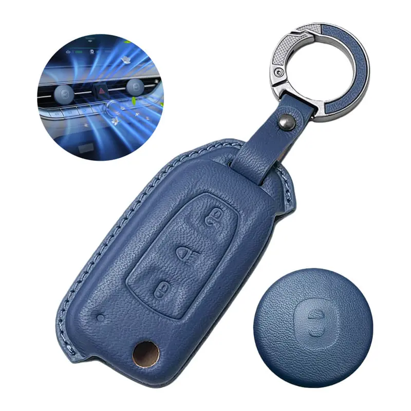 Keyzone Leather Key Cover & Ac Vent Car Perfume With 4 Fragrances For Tata Curvv, Nexon, Harrier, Altroz, Punch, Safari, Tigor, Tiago, Zest, Bolt 3 Button Flip Key(Pk29) 1