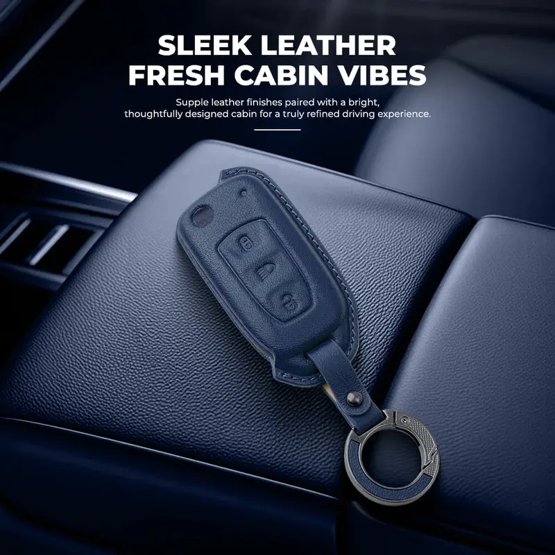 Keyzone Leather Key Cover & Ac Vent Car Perfume With 4 Fragrances For Tata Curvv, Nexon, Harrier, Altroz, Punch, Safari, Tigor, Tiago, Zest, Bolt 3 Button Flip Key(Pk29) 2