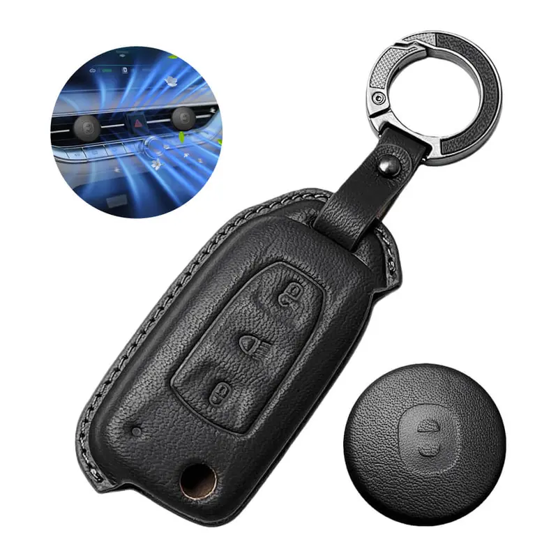 Keyzone Leather Key Cover & Ac Vent Car Perfume With 4 Fragrances For Tata Curvv, Nexon, Harrier, Altroz, Punch, Safari, Tigor, Tiago, Zest, Bolt 3 Button Flip Key(Pk29) 2