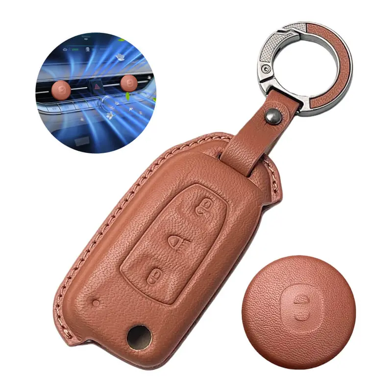 Keyzone Leather Key Cover & Ac Vent Car Perfume With 4 Fragrances For Tata Curvv, Nexon, Harrier, Altroz, Punch, Safari, Tigor, Tiago, Zest, Bolt 3 Button Flip Key(Pk29) 3