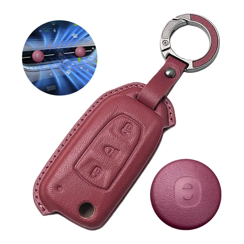 Keyzone Leather Key Cover & Ac Vent Car Perfume With 4 Fragrances For Tata Curvv, Nexon, Harrier, Altroz, Punch, Safari, Tigor, Tiago, Zest, Bolt 3 Button Flip Key(Pk29) 4