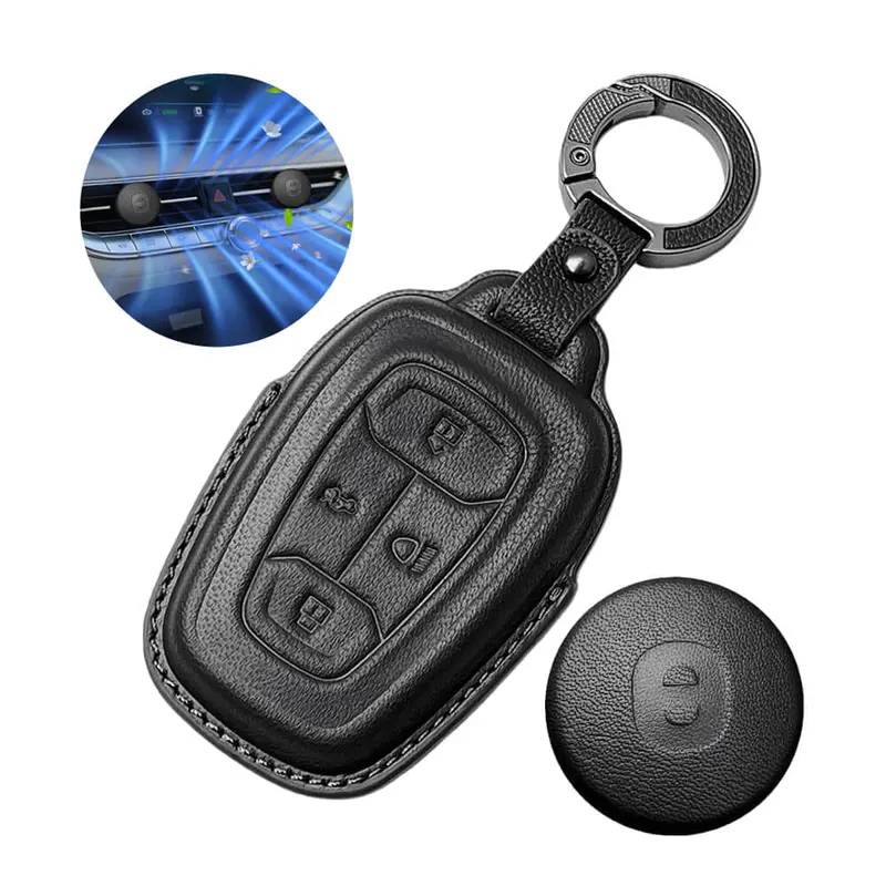Keyzone Leather Key Cover & Ac Vent Car Perfume With 4 Fragrances For Tata Nexon, Harrier, Safari, Altroz, Punch, Tigor 4 Button Smart Key(Pk08) 1