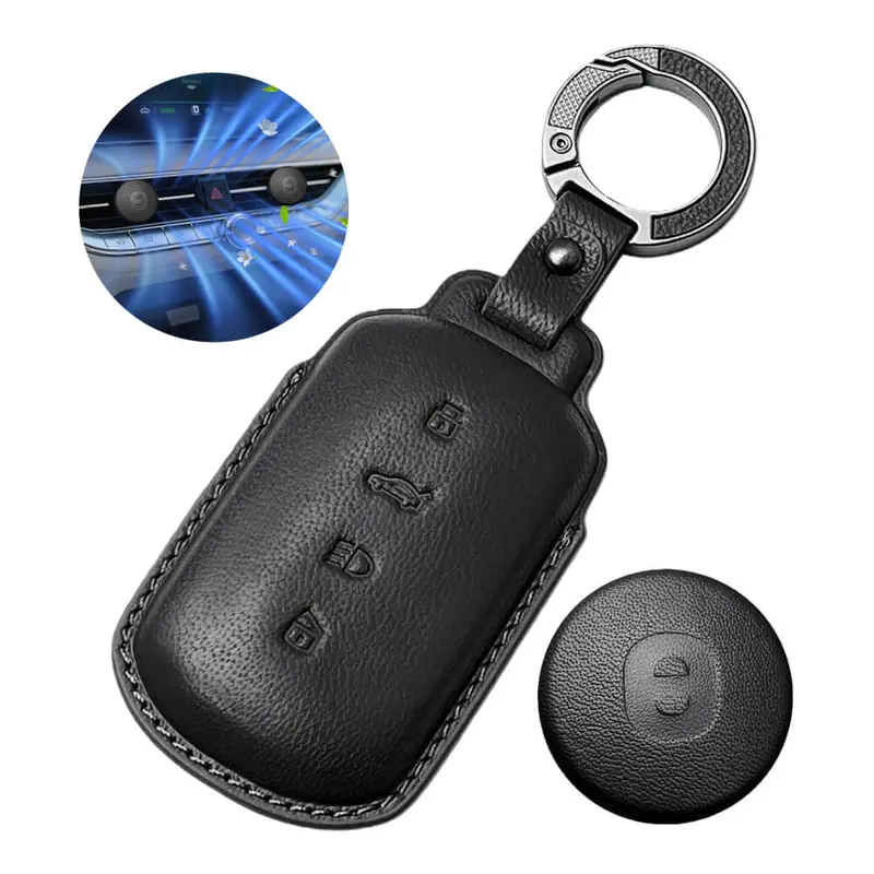 Keyzone Leather Key Cover & Ac Vent Car Perfume With 4 Fragrances For Tata Sierra, Safari, Harrier, Curvv, Curvv Ev 4 Button Smart Key(Pk86) 1