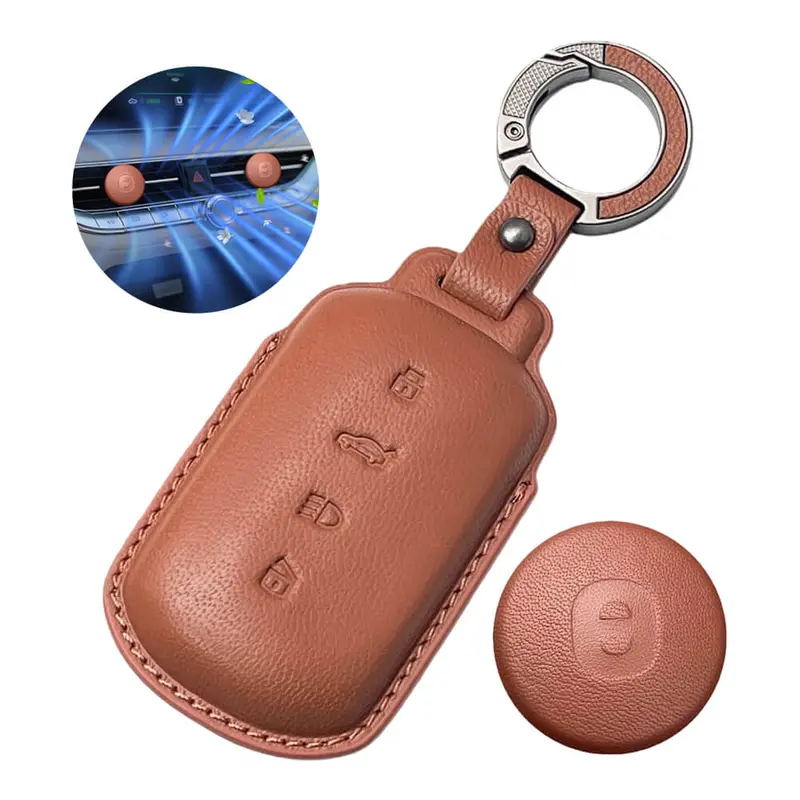 Keyzone Leather Key Cover & Ac Vent Car Perfume With 4 Fragrances For Tata Sierra, Safari, Harrier, Curvv, Curvv Ev 4 Button Smart Key(Pk86) 4