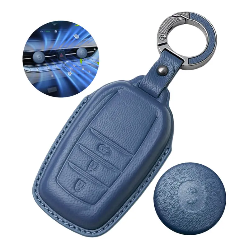 Keyzone Leather Key Cover & Ac Vent Car Perfume With 4 Fragrances For Toyota Fortuner, Legender, Innova Hycross, Land Cruiser,Invicto  3 Button Smart Key(Pk18-3B) 2