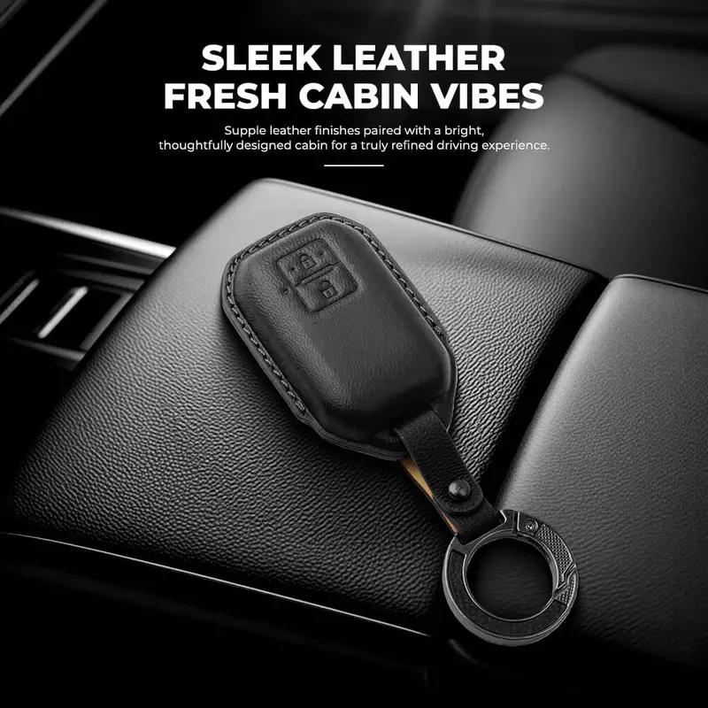 Keyzone Leather Key Cover & Ac Vent Car Perfume With 4 Fragrances For Toyota Glanza, Urban Cruiser Hyryder, Taisor, Rumion 2 Button Smart Key(Pk05) 2