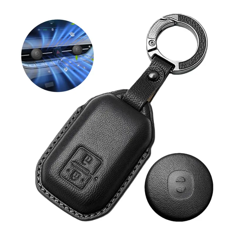 Keyzone Leather Key Cover & Ac Vent Car Perfume With 4 Fragrances For Toyota Glanza, Urban Cruiser Hyryder, Taisor, Rumion 2 Button Smart Key(Pk05) 4