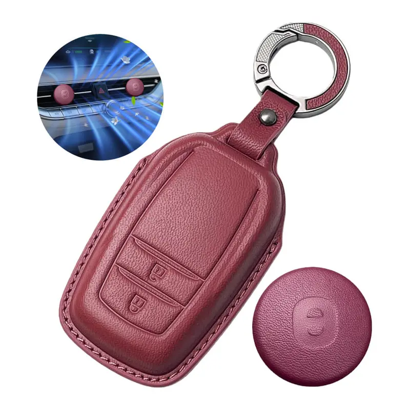 Keyzone Leather Key Cover & Ac Vent Car Perfume With 4 Fragrances For Toyota Innova Crysta, Innova Hycross, Hilux 2 Button Smart Key(Pk18-2B) 1