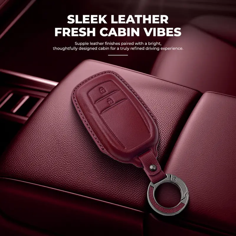 Keyzone Leather Key Cover & Ac Vent Car Perfume With 4 Fragrances For Toyota Innova Crysta, Innova Hycross, Hilux 2 Button Smart Key(Pk18-2B) 2