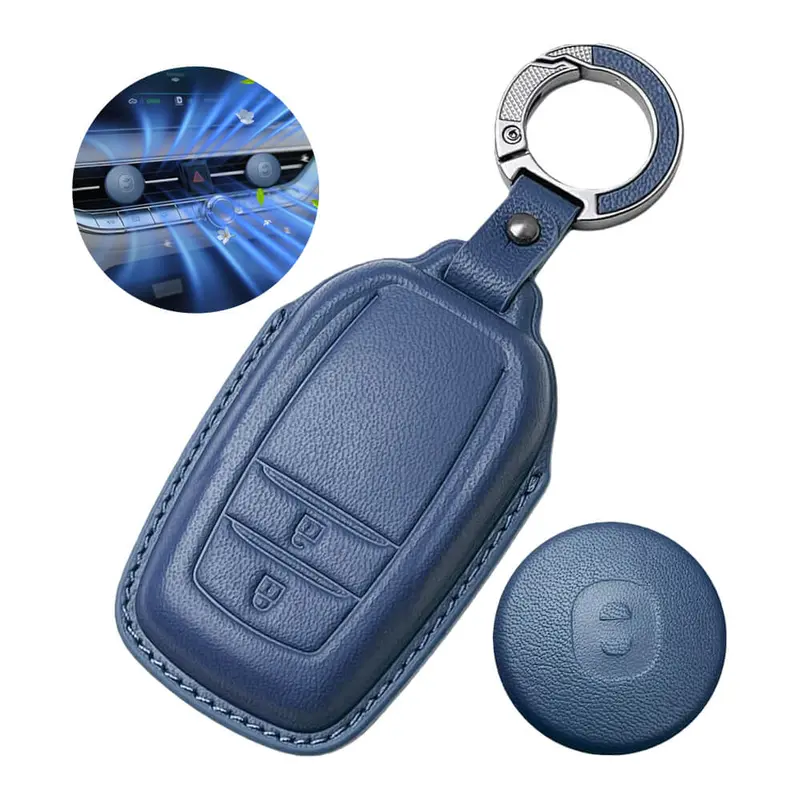 Keyzone Leather Key Cover & Ac Vent Car Perfume With 4 Fragrances For Toyota Innova Crysta, Innova Hycross, Hilux 2 Button Smart Key(Pk18-2B) 2
