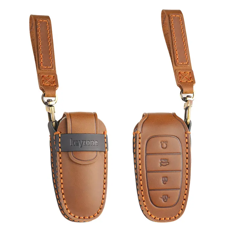 Keyzone Leather Key Cover Fit For Tucson 4 Button Smart Key (Kzl75) 1