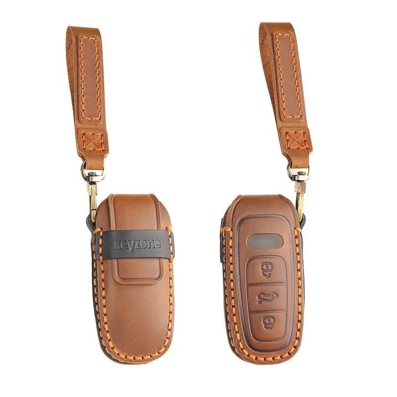 Keyzone Leather Key Cover For Audi 2018-2022 A6 A7 A8 E-Tron Q8 Sq8, 2020 2021 2022 A3 Q7 S3 S6 Sq7 Rs6 S7 Rs7 Smart Key (Kzl_Audisleeksmart) 2