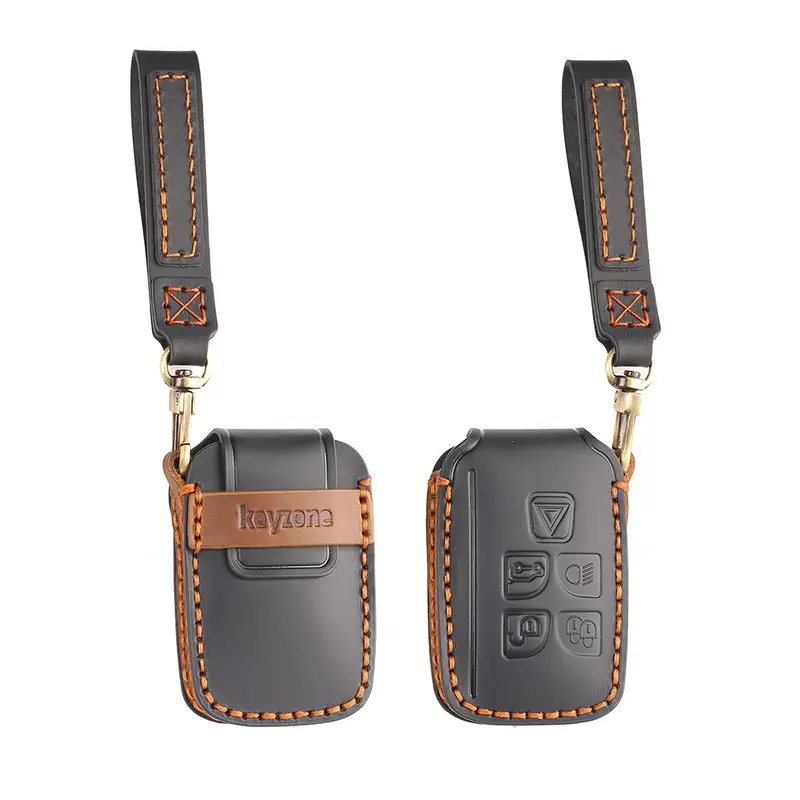 Keyzone Leather Key Cover For Jaguar Xf Xj Xe F-Pace F-Type Range Rover Evoque Velar Discovery Lr4 Land Rover Sport 5 Button Smart Key (Kzl72) 1