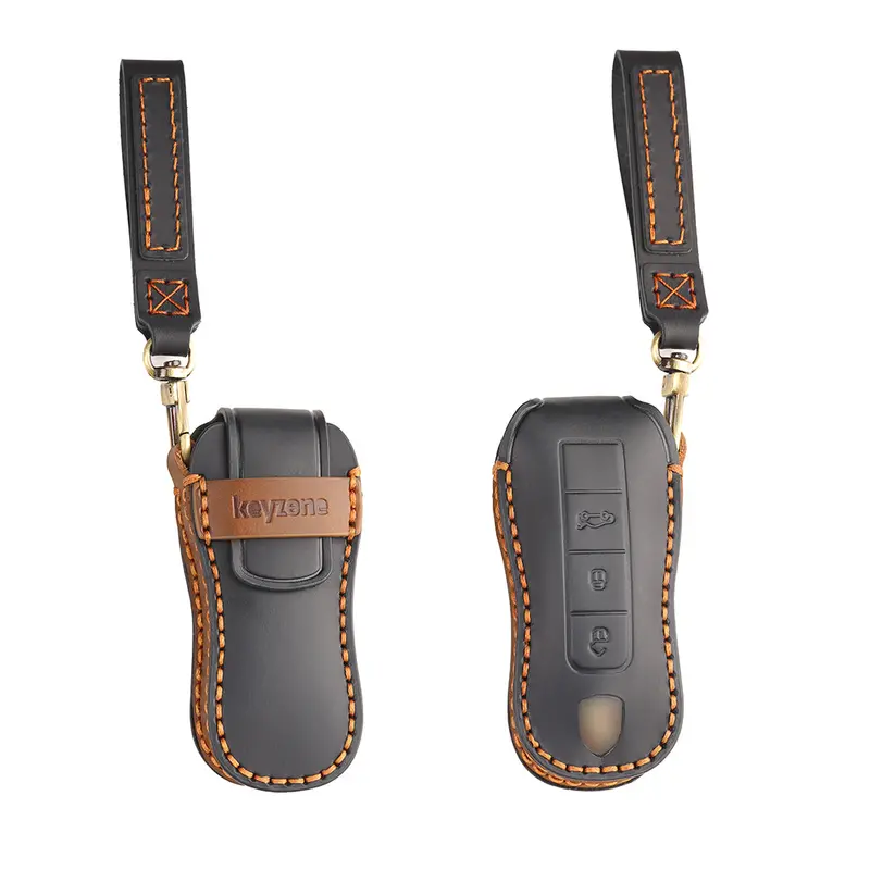 Keyzone Leather Key Cover For Porsche 911, Cayenne, Panamera, Taycan 3 Button Smart Key (Kzl81_Porschenewsmart) 1