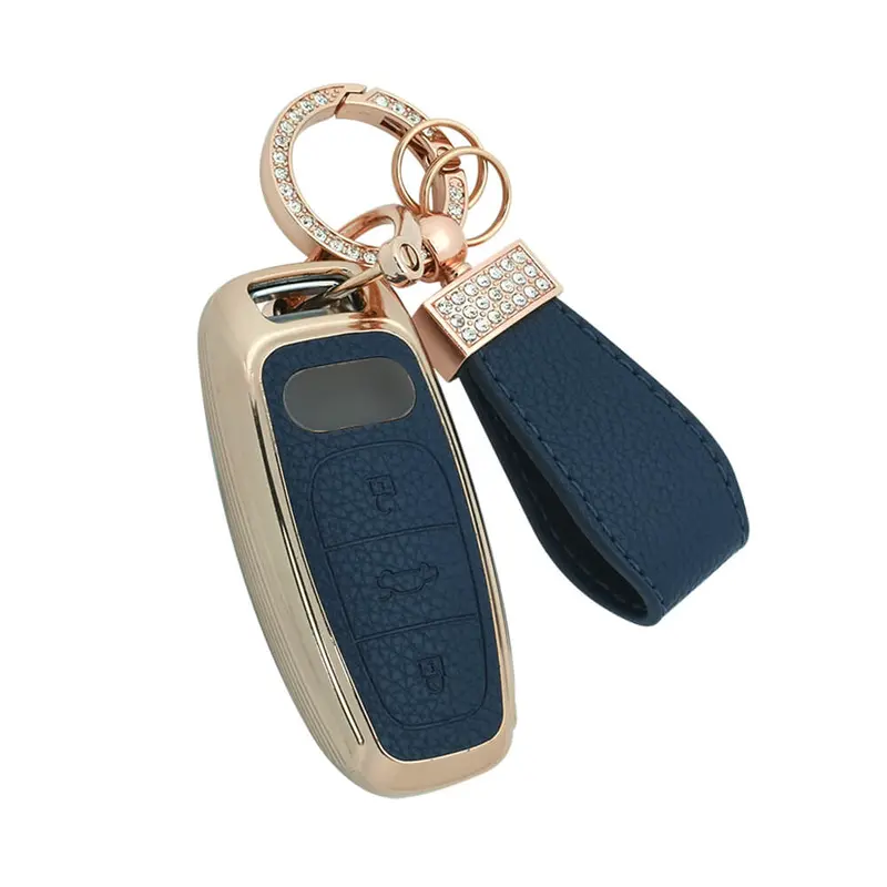 Keyzone Litchi Leather Textured Tpu Key Cover & Keychain For Audi 2018-2022 A6 A7 A8 E-Tron Q8 Sq8, 2020 2021 2022 A3 Q7 S3 S6 Sq7 Rs6 S7 Rs7 Smart Key (Bltp82) 1