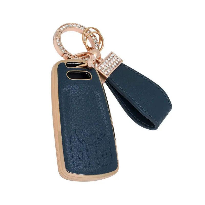 Keyzone Litchi Leather Textured Tpu Key Cover & Keychain For Audi Q5, A5, A8, Q7, A4, A6 3 Button Smart Key (Bltp47) 1