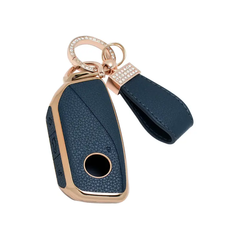 Keyzone Litchi Leather Textured Tpu Key Cover & Keychain For Bmw 2023 New 7 Series 740I 760I X1 X7 Xm Ix I7, X5 Smart Key (Bltp83) 1