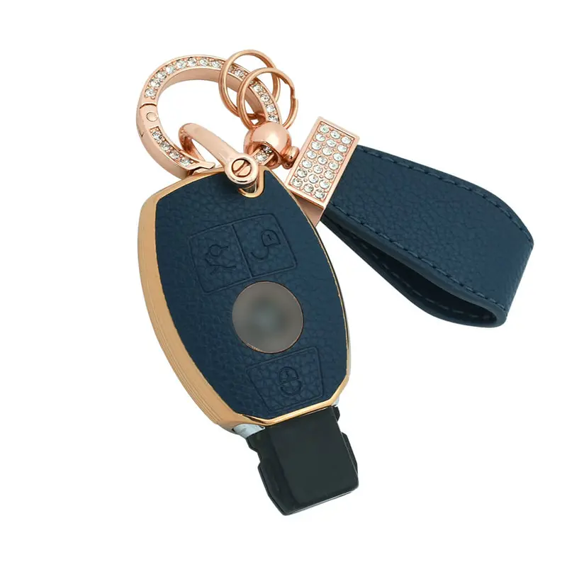 Keyzone Litchi Leather Textured Tpu Key Cover & Keychain For C E M S Cls Clk Glk Glc G Class 3 Button Smart Key (Bltp54) 1