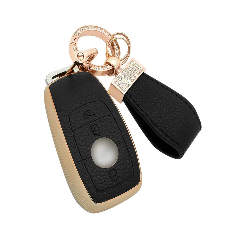 Keyzone Litchi Leather Textured Tpu Key Cover & Keychain For E-Class S-Class A-Class C-Class G-Class 2020 Onwards Smart Key (Bltp70) 3