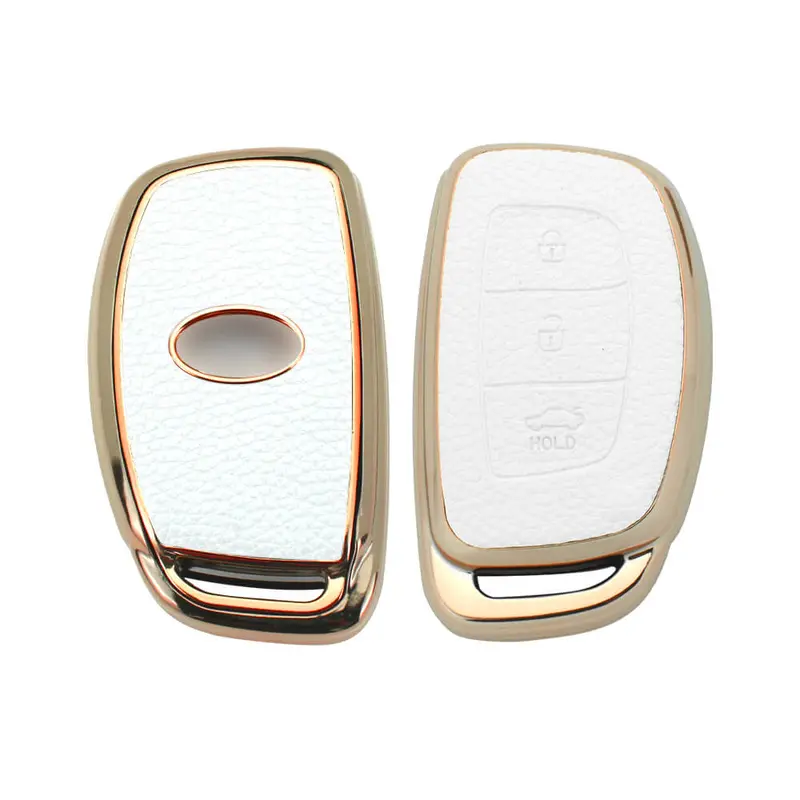 Keyzone Litchi Leather Textured Tpu Key Cover & Keychain For Exter, Creta, I20, Aura, Xcent, Tucson, Elantra, Verna, Grand I10 3 Button Smart Key (Bltp07) 2