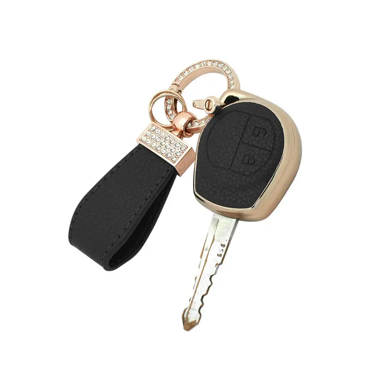 Keyzone Litchi Leather Textured Tpu Key Cover & Keychain For Fronx, Jimny, Swift, Dzire, Xl6, Ignis, Grand Vitara, Brezza, Wagonr, Vitara Brezza, Celerio, Ertiga, Ciaz, Scross, Baleno, Alto 2B Remote Key (Bltp23) 1