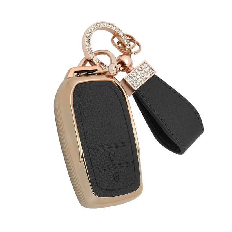 Keyzone Litchi Leather Textured Tpu Key Cover & Keychain For Innova Crysta, Innova Hycross, Hilux 2 Button Smart Key (Bltp18_2B) 1