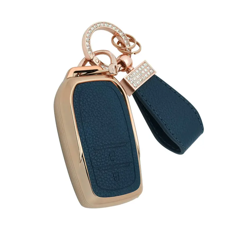 Keyzone Litchi Leather Textured Tpu Key Cover & Keychain For Innova Crysta, Innova Hycross, Hilux 2 Button Smart Key (Bltp18_2B) 3