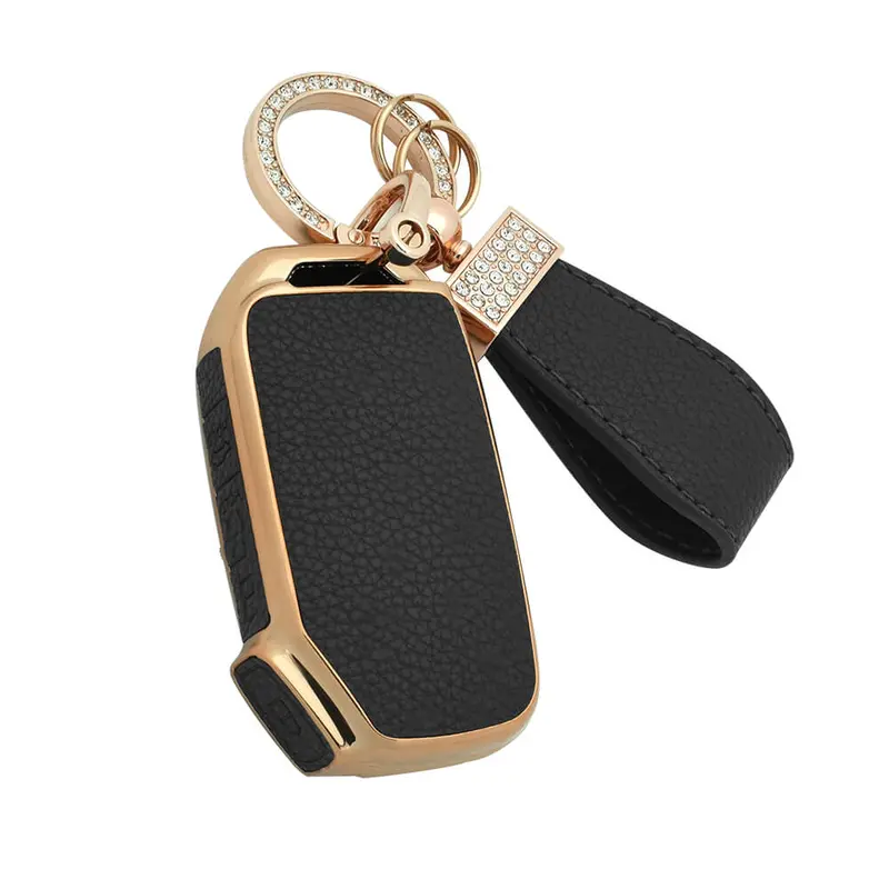 Keyzone Litchi Leather Textured Tpu Key Cover & Keychain For Kia Carens Clavis, Seltos, Sonet 2023 Onwards 4 Button Smart Key (Bltp77) 1
